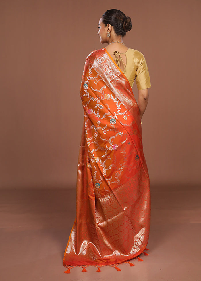Orange Dupion Silk Saree With Blouse Piece