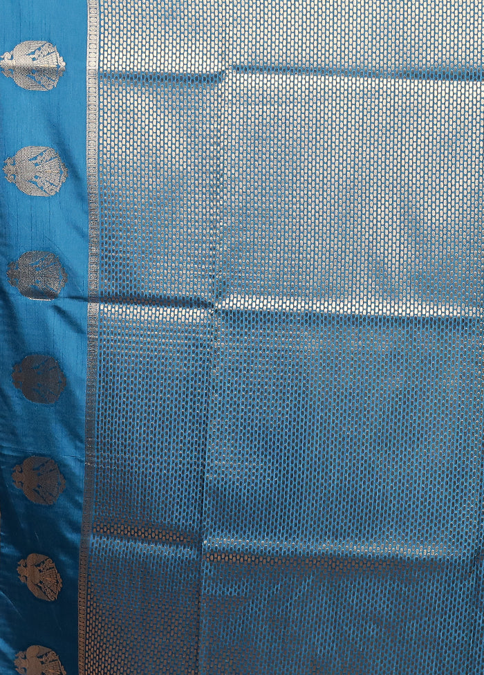 Blue Dupion Silk Saree With Blouse Piece
