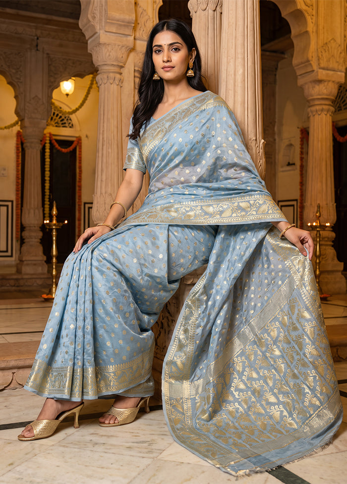 Blue Jamdani Cotton Saree Without Blouse Piece