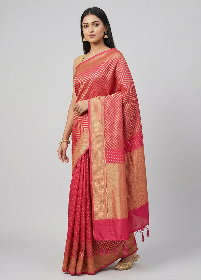 Pink Kora Silk Saree With Blouse Piece