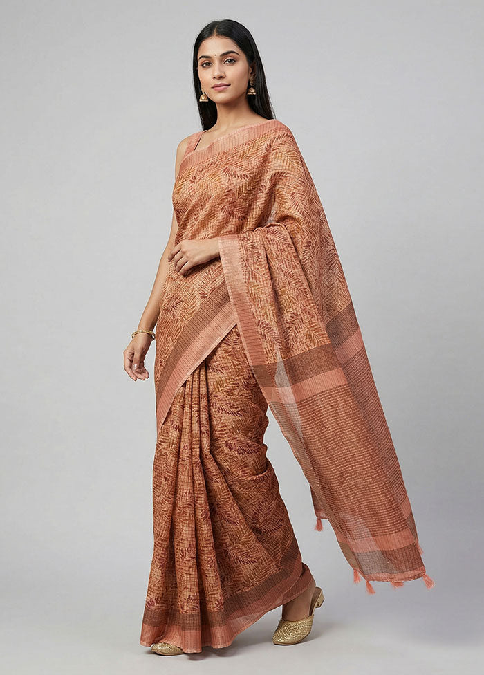 Pink Tussar Silk Saree With Blouse Piece