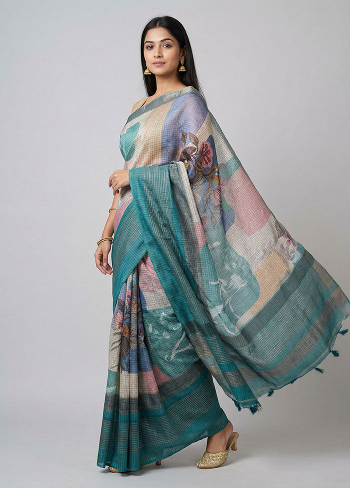 Cream Tussar Silk Saree With Blouse Piece