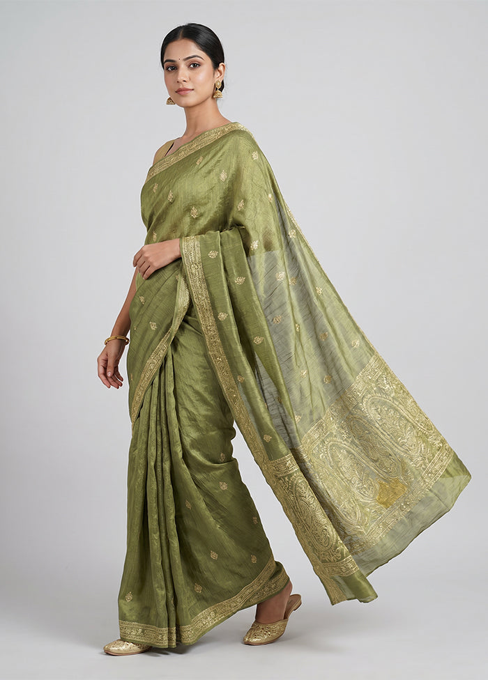 Green Tissue Silk Saree With Blouse Piece