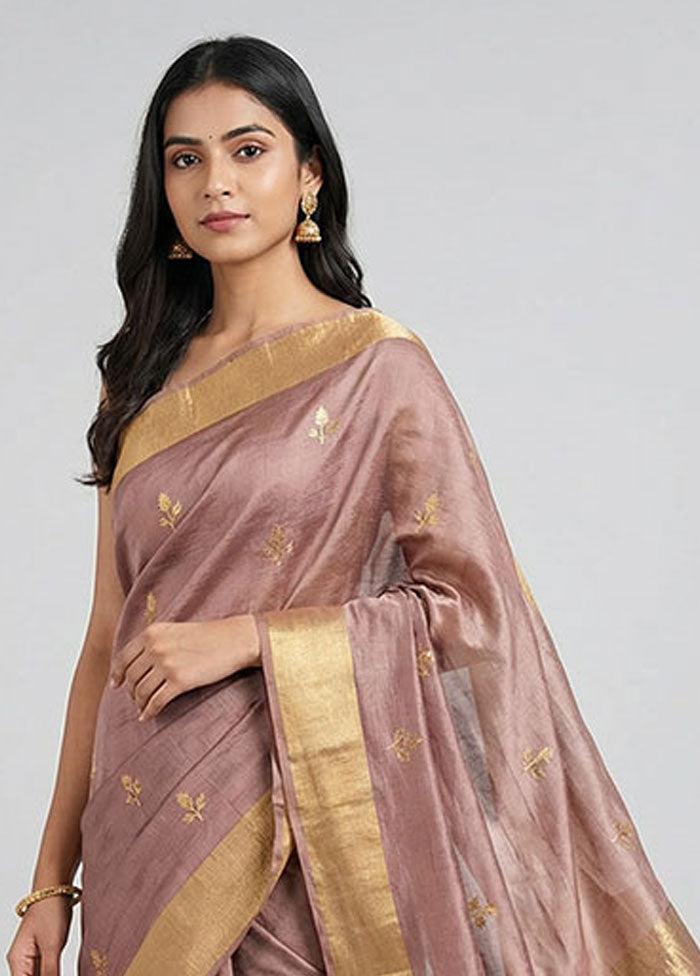 Pink Handloom Chanderi Pure Silk Saree With Blouse Piece