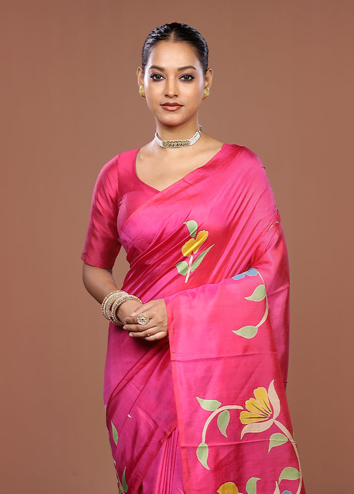 Pink Printed Silk Saree Without Blouse Piece