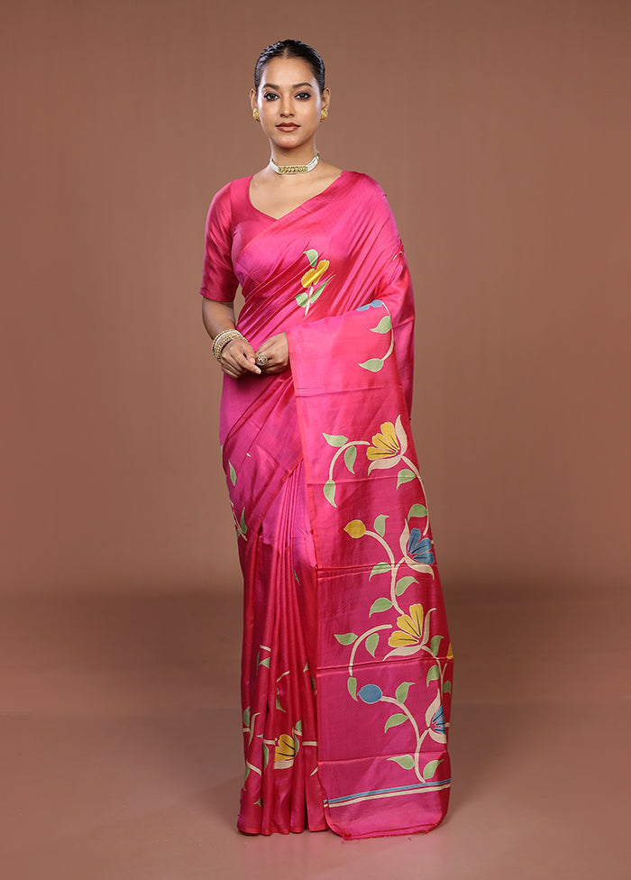 Pink Printed Silk Saree Without Blouse Piece