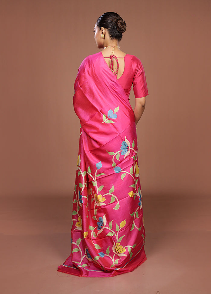 Pink Printed Silk Saree Without Blouse Piece