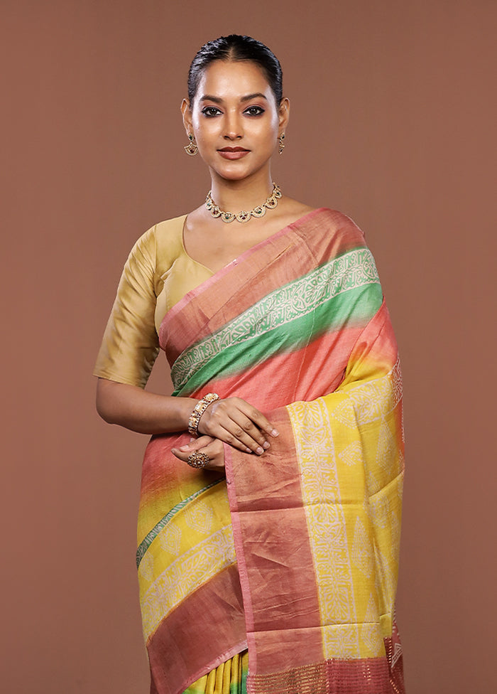 Pink Handloom Tussar Silk Saree With Blouse Piece