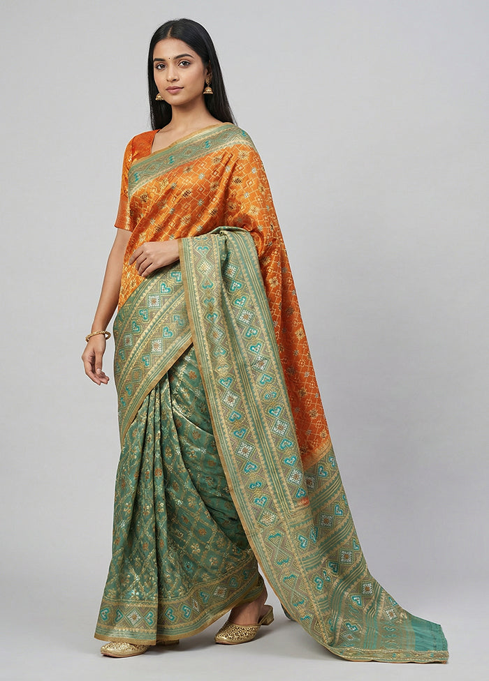 Orange Tissue Silk Saree With Blouse Piece