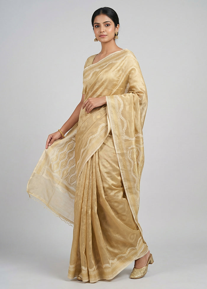Cream Tissue Silk Saree With Blouse Piece