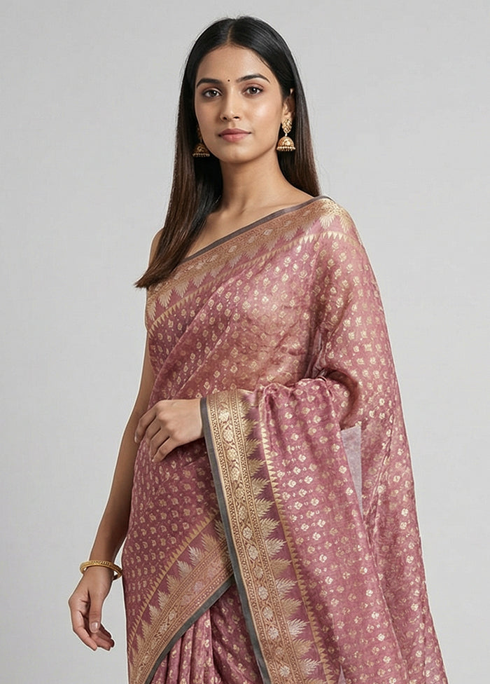 Pink Kora Silk Saree With Blouse Piece