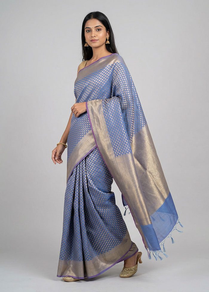 Blue Kora Silk Saree With Blouse Piece