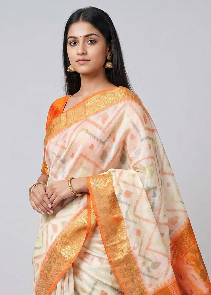 Cream Cotton Saree With Blouse Piece