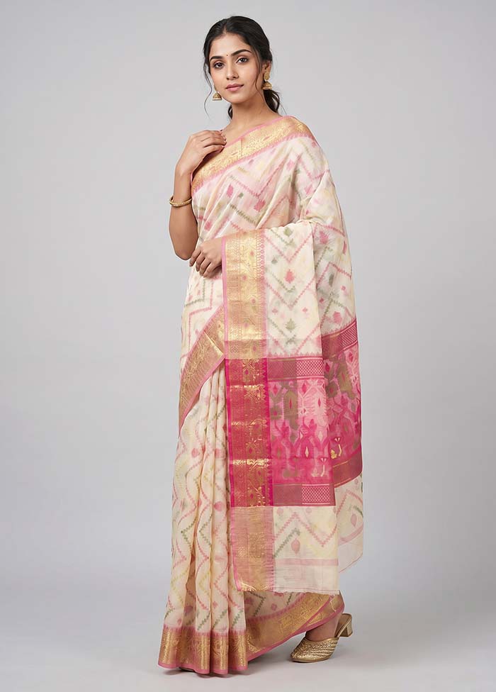 Cream Cotton Saree With Blouse Piece