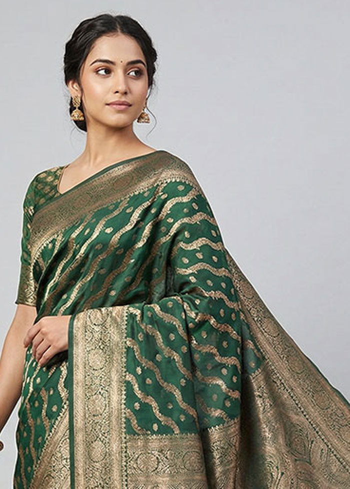 Green Dupion Silk Saree With Blouse Piece