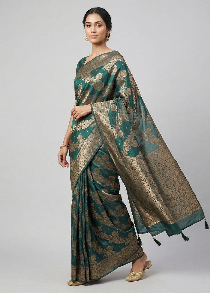 Green Dupion Silk Saree With Blouse Piece