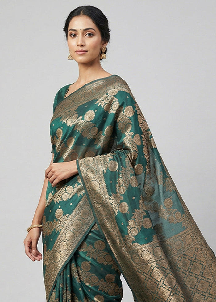 Green Dupion Silk Saree With Blouse Piece