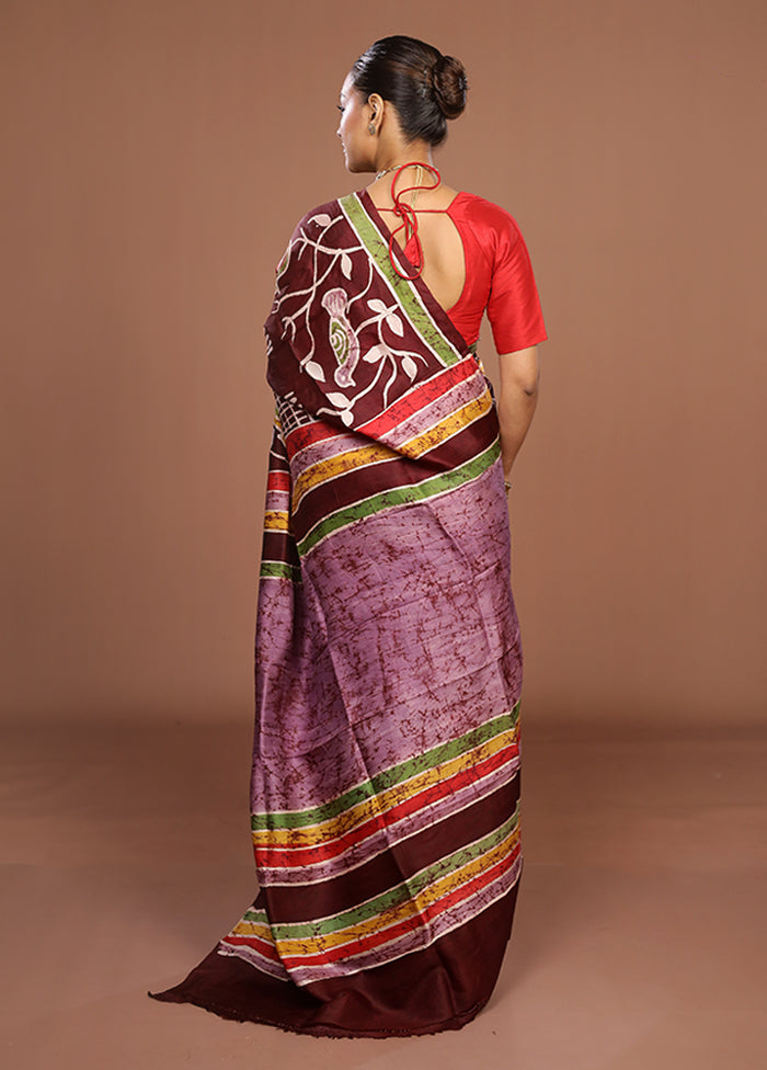Maroon Printed Silk Saree Without Blouse Piece