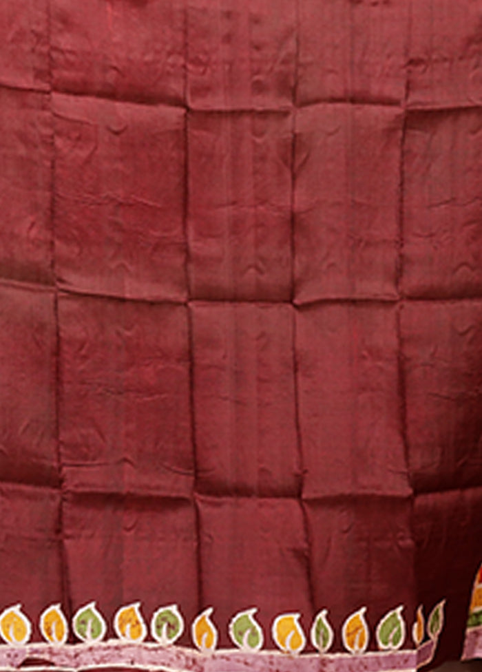 Maroon Printed Silk Saree Without Blouse Piece
