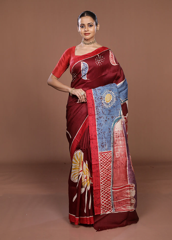 Purple Printed Silk Saree Without Blouse Piece
