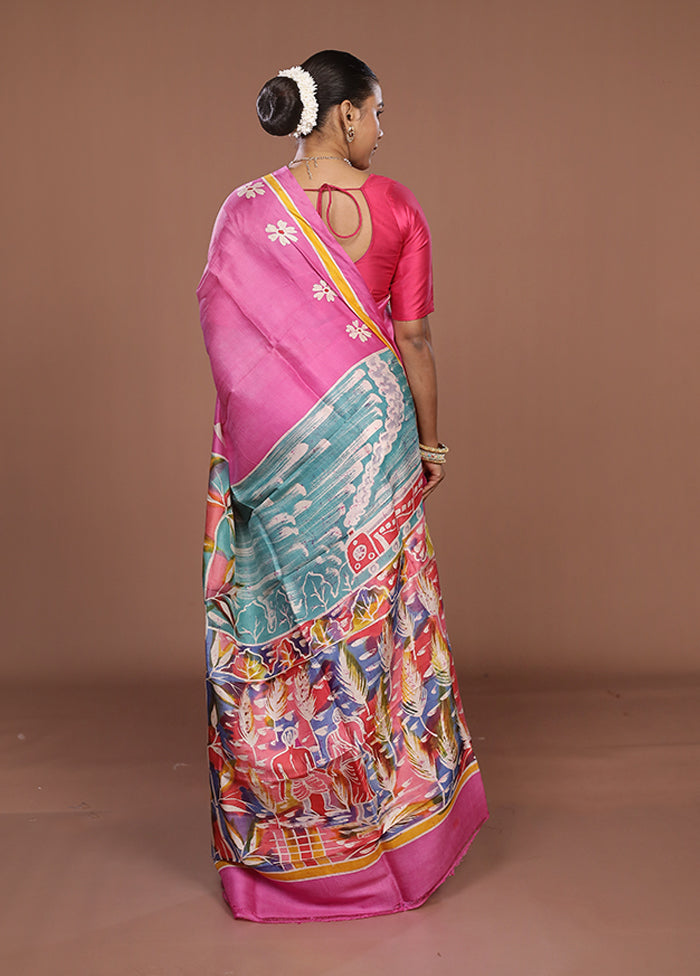 Pink Printed Silk Saree Without Blouse Piece