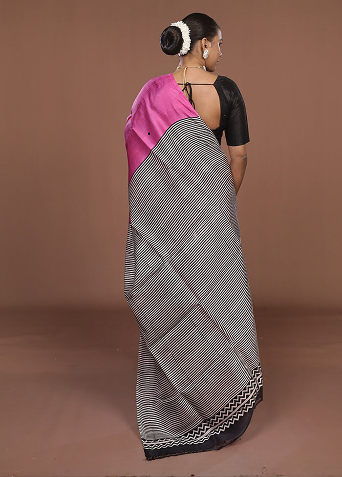 Black Printed Silk Saree Without Blouse Piece