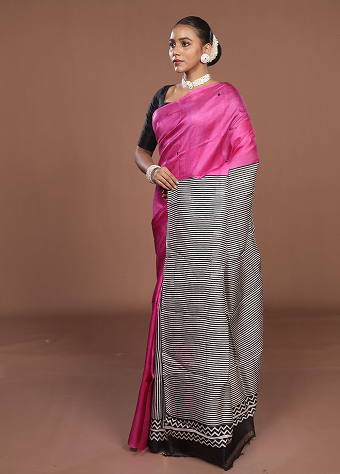 Black Printed Silk Saree Without Blouse Piece
