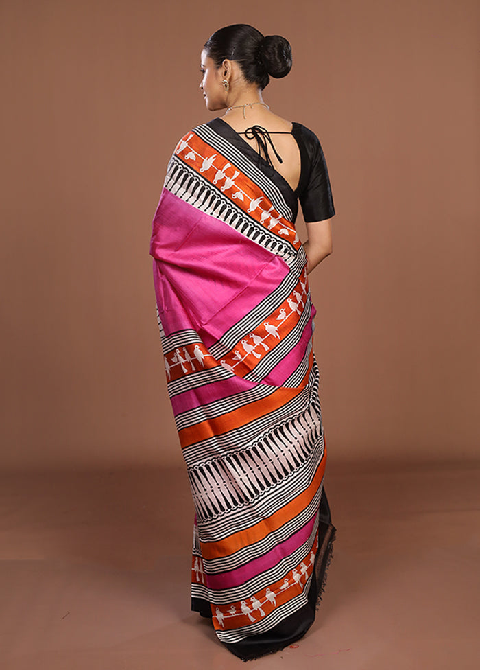 Pink Printed Silk Saree Without Blouse Piece