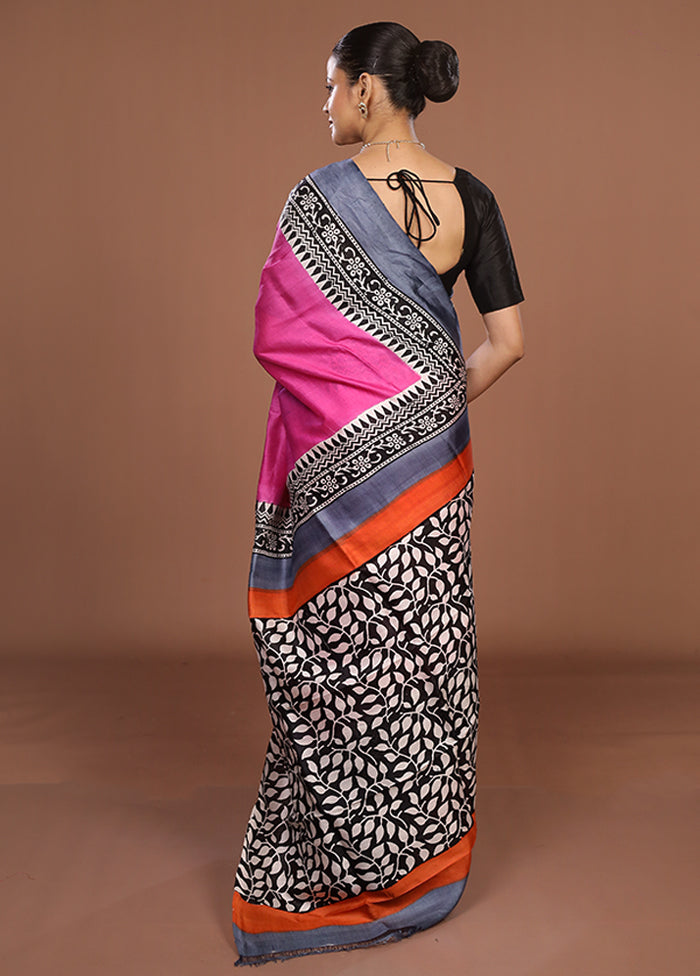Pink Printed Silk Saree Without Blouse Piece