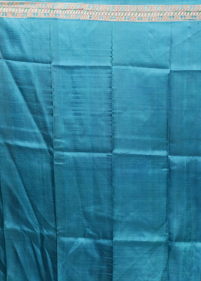 Blue Printed Silk Saree Without Blouse Piece