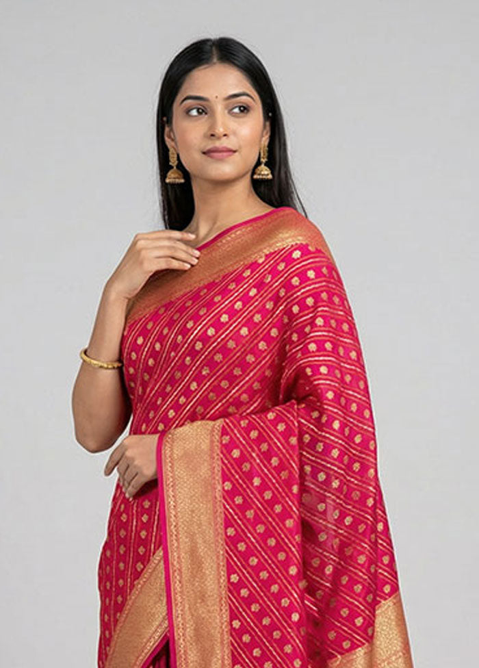 Pink Kora Silk Saree With Blouse Piece