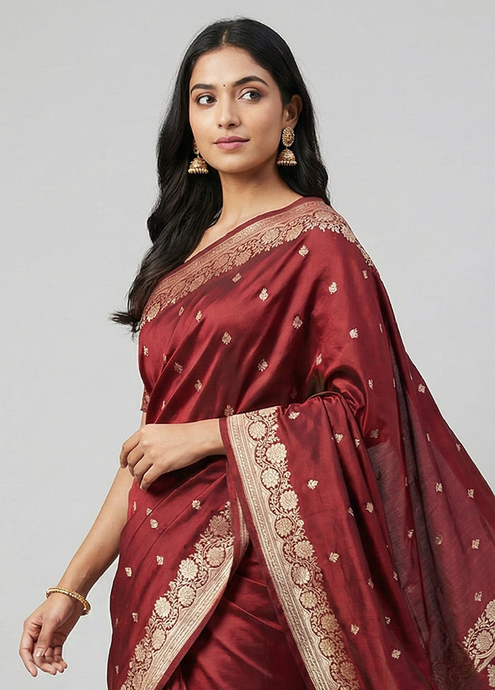 Maroon Katan Silk Saree With Blouse Piece