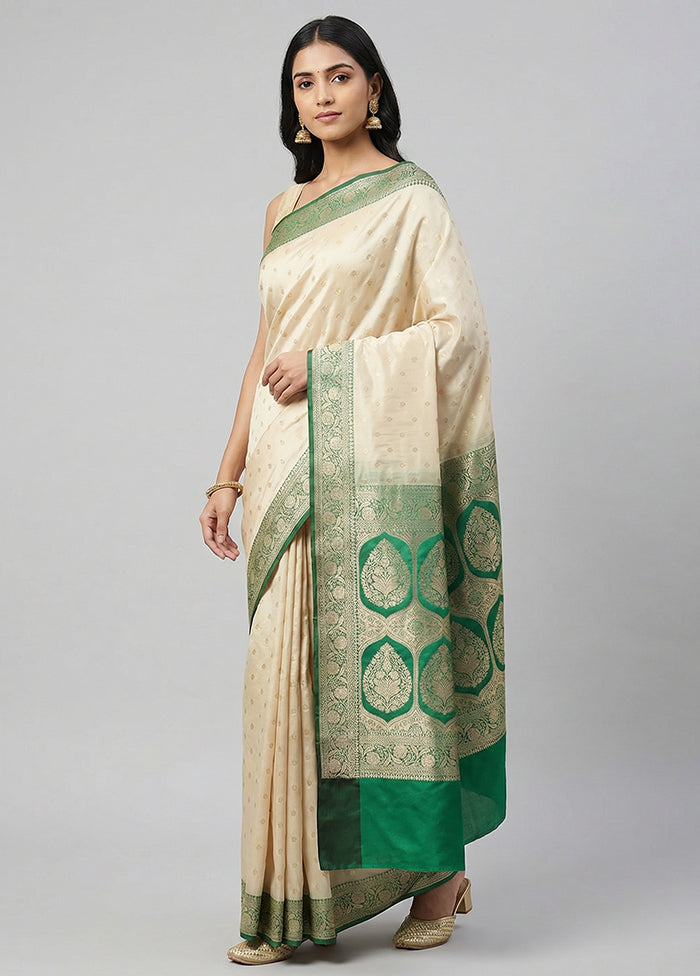 Cream Katan Silk Saree With Blouse Piece