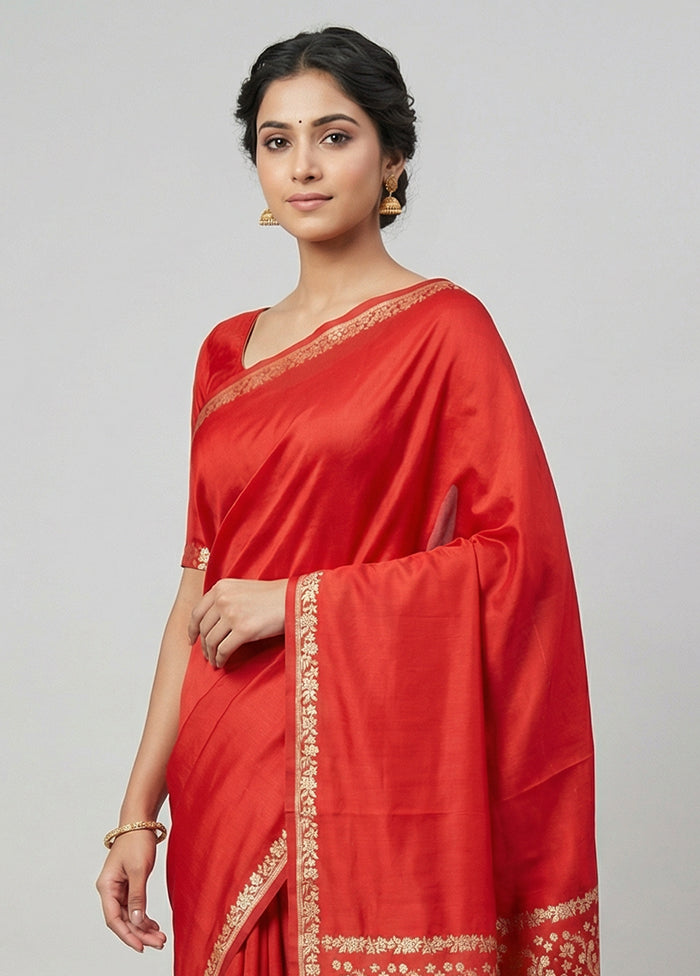 Red Katan Silk Saree With Blouse Piece