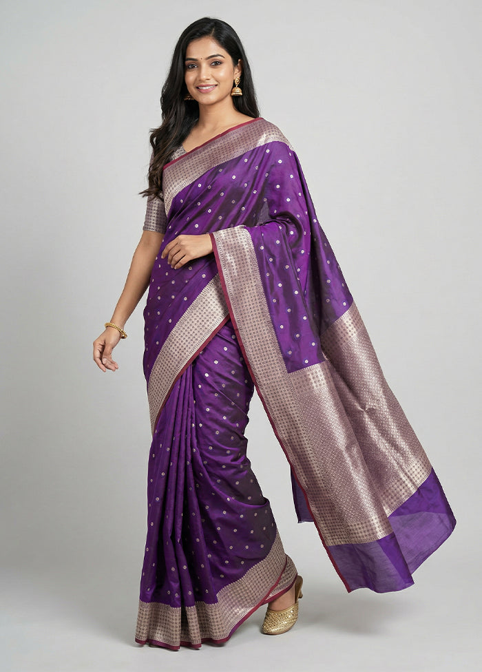 Purple Katan Silk Saree With Blouse Piece