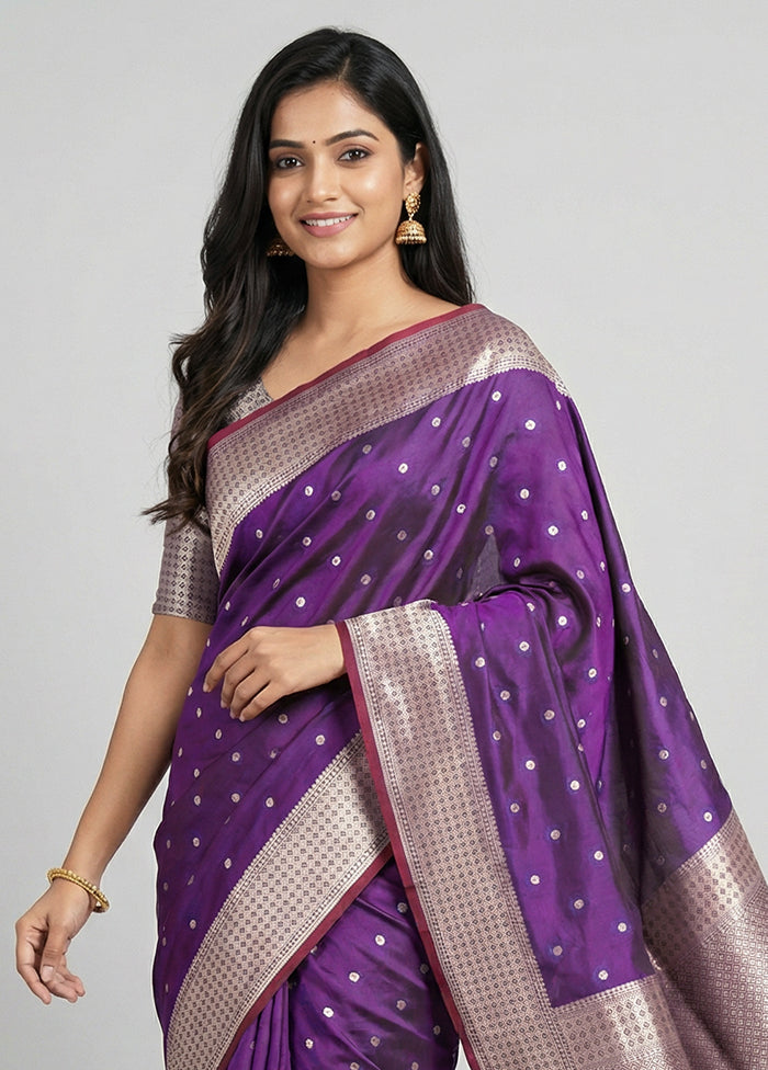 Purple Katan Silk Saree With Blouse Piece