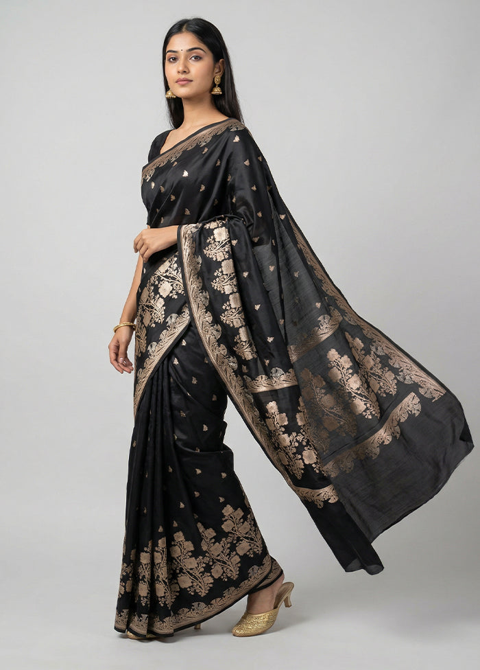 Black Katan Silk Saree With Blouse Piece