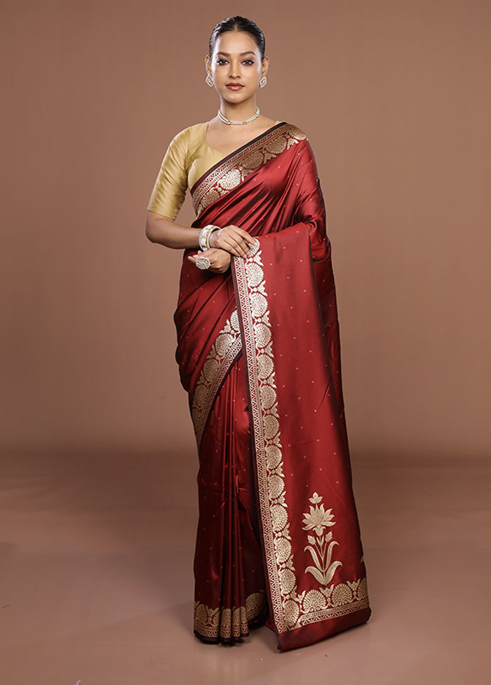 Maroon Katan Silk Saree With Blouse Piece