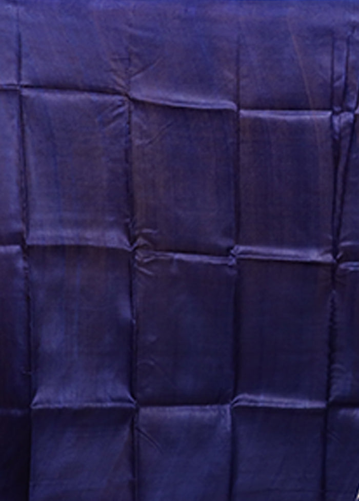 Blue Printed Silk Saree Without Blouse Piece
