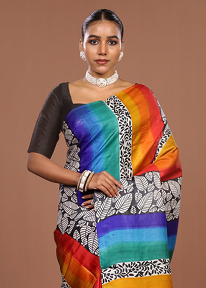 Red Printed Silk Saree Without Blouse Piece