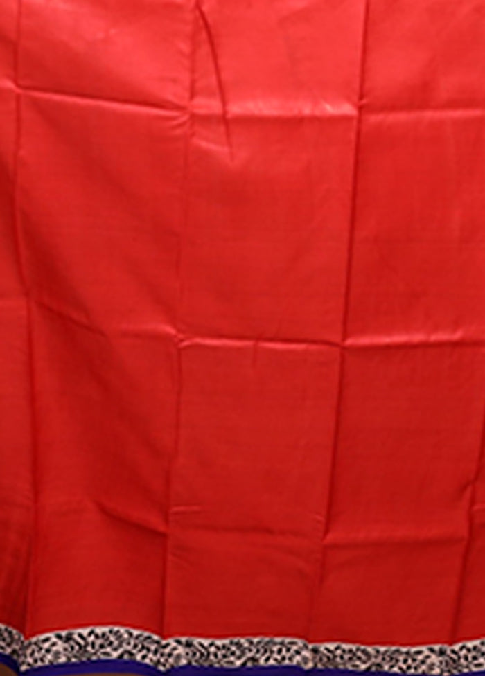 Red Printed Silk Saree Without Blouse Piece