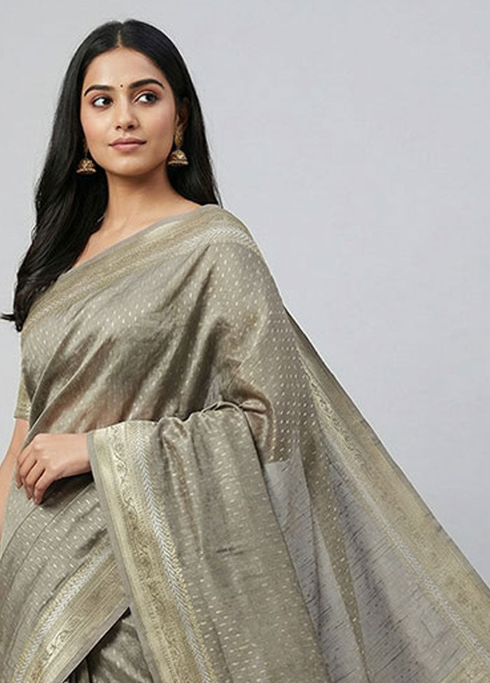 Cream Kora Silk Saree With Blouse Piece