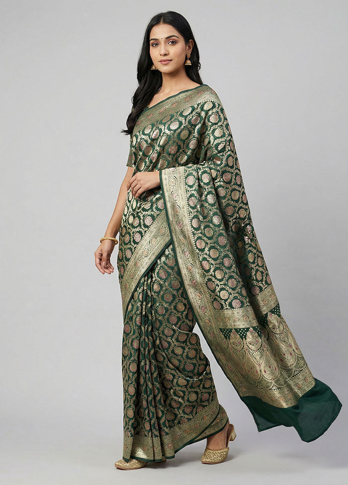 Green Banarasi Silk Saree With Blouse Piece