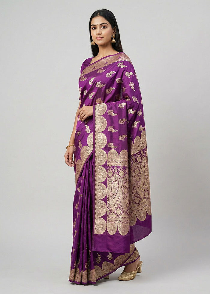 Purple Banarasi Silk Saree With Blouse Piece