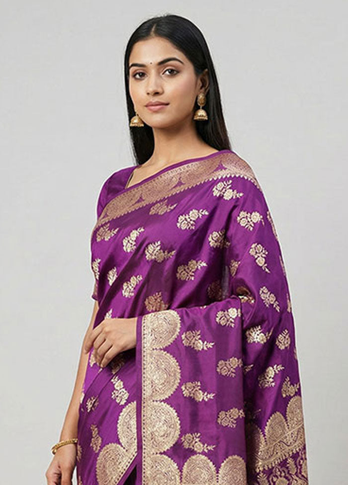 Purple Banarasi Silk Saree With Blouse Piece