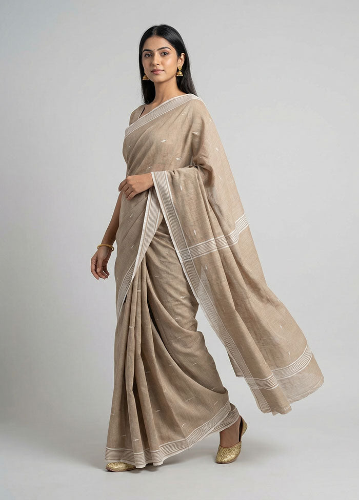 Cream Matka Silk Saree With Blouse Piece