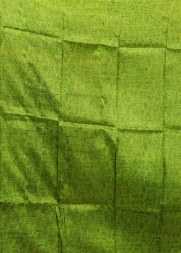 Green Printed Silk Saree Without Blouse Piece