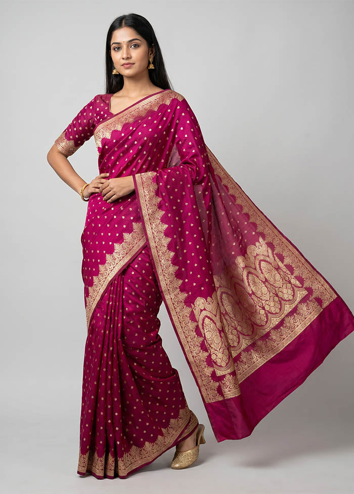 Purple Handloom Banarasi Pure Silk Saree With Blouse Piece
