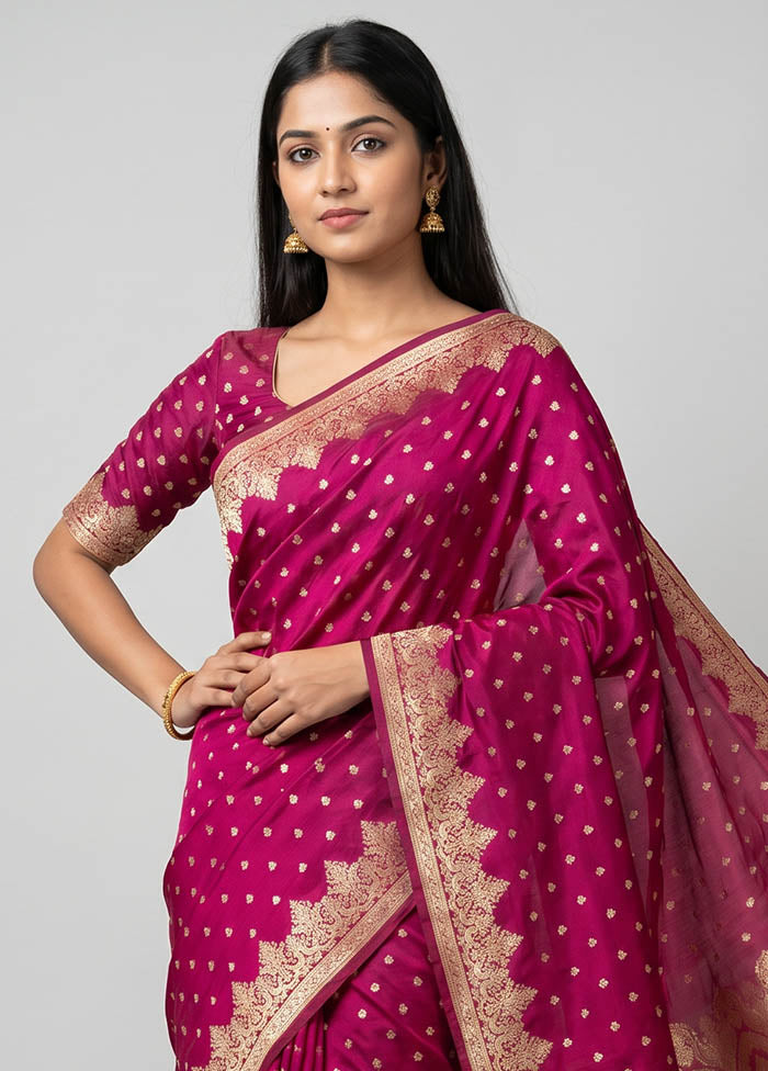 Purple Handloom Banarasi Pure Silk Saree With Blouse Piece