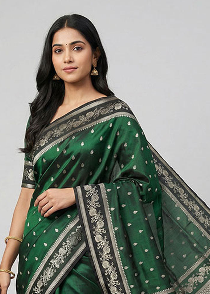Green Handloom Banarasi Pure Silk Saree With Blouse Piece